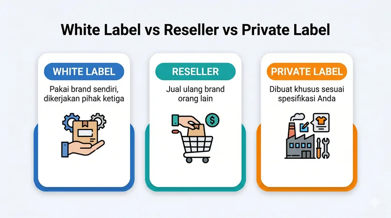 Perbandingan white label vs reseller vs private label
