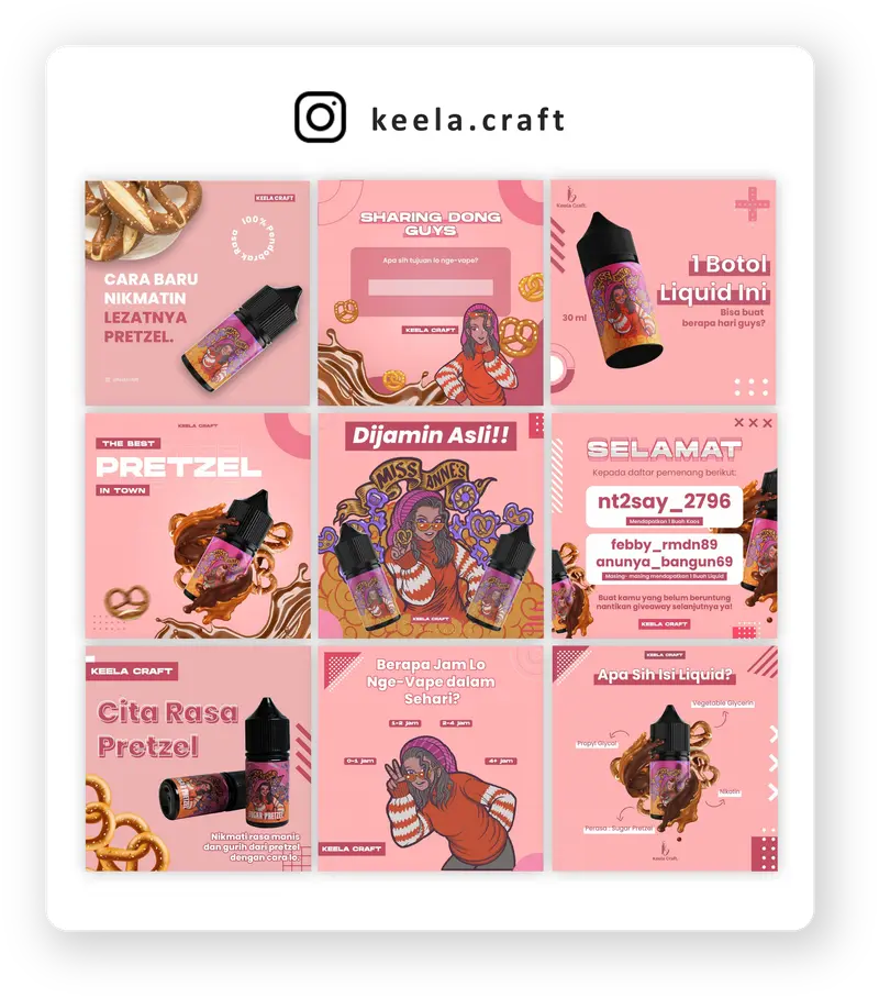 Tampilan feed Instagram @keela.craft hasil pengelolaan tim Creativism