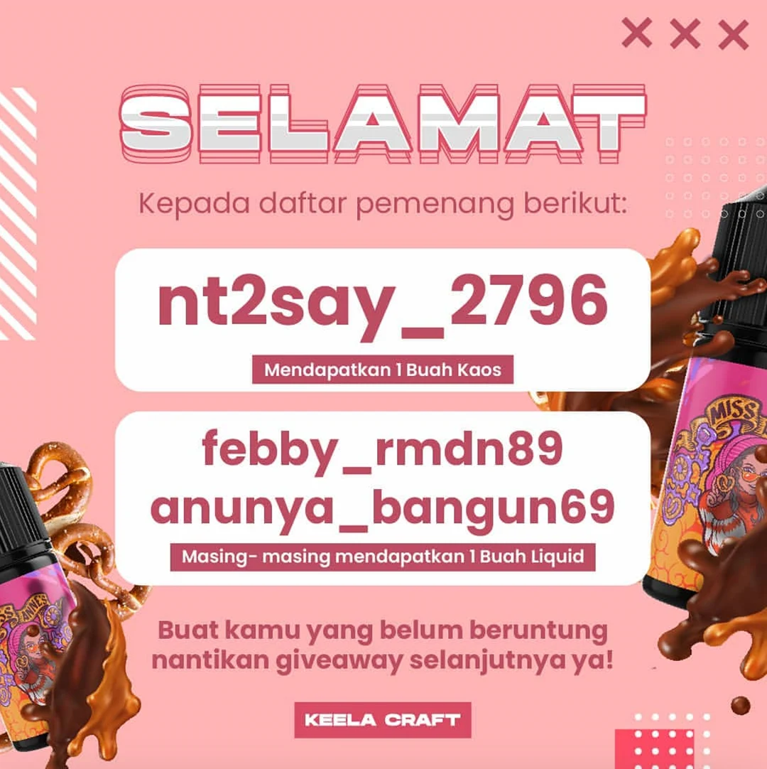 Desain pengumuman pemenang giveaway Keela Craft yang dibuat tim Creativism