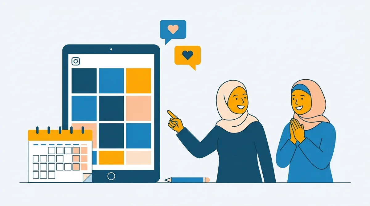 Ilustrasi perencanaan konten Instagram dengan kalender konten untuk produk bumil