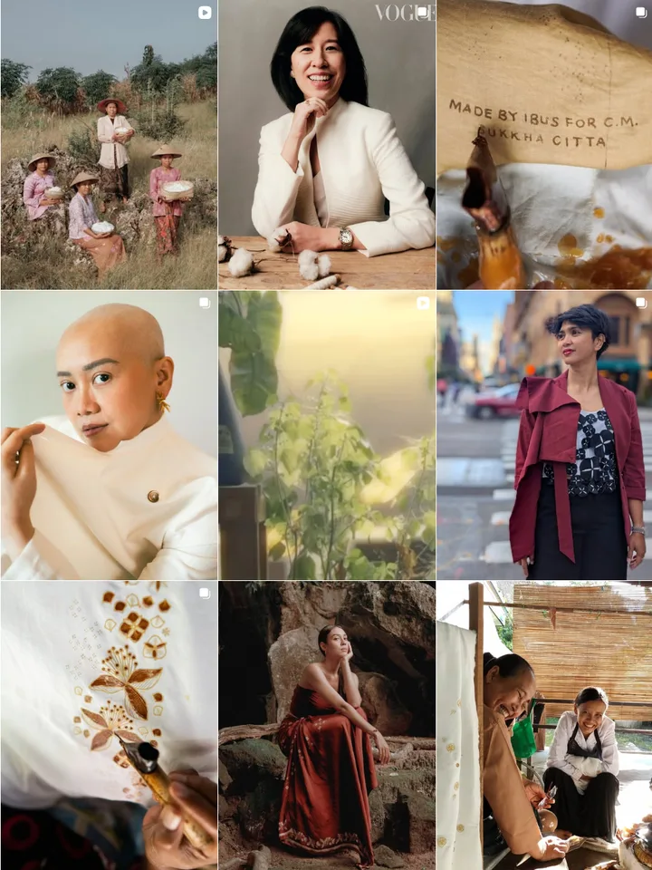 Screenshot grid Instagram SukkhaCitta dengan tone cokelat, krem, dan hijau yang hangat