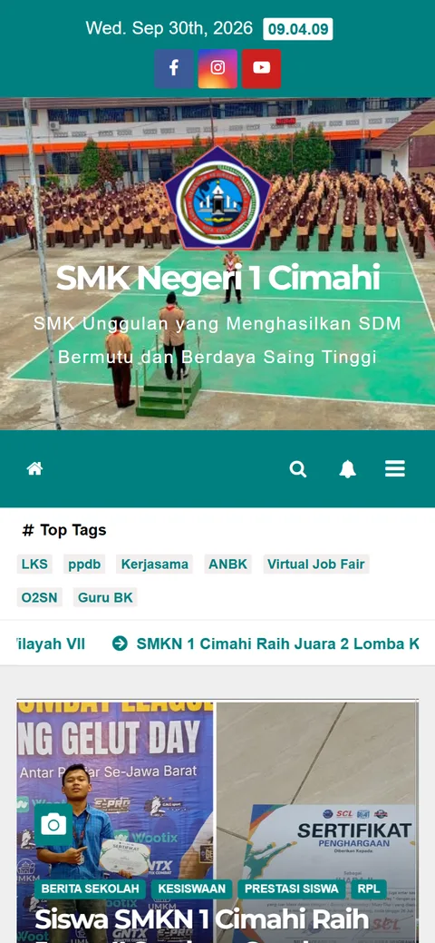 Screenshot tampilan mobile website SMK Negeri 1 Cimahi di layar smartphone