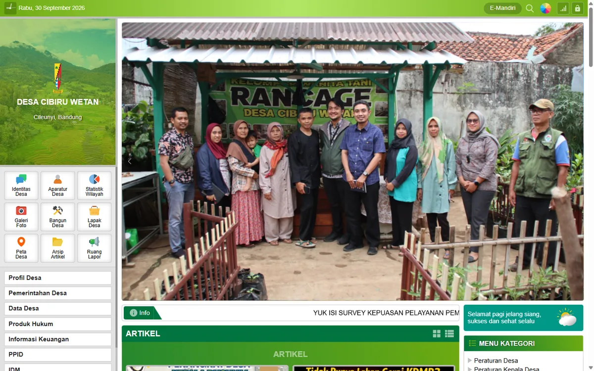 Screenshot beranda website Desa Cibiru Wetan Kabupaten Bandung dengan menu layanan dan sidebar informasi desa