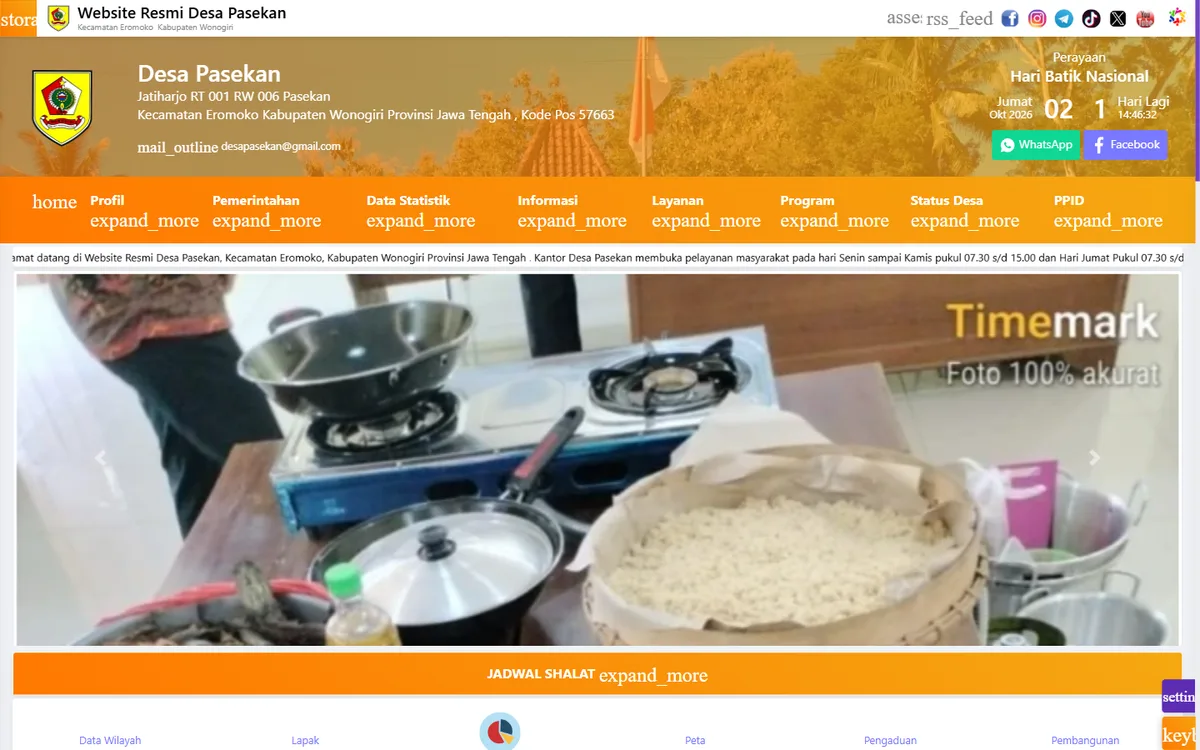 Screenshot beranda website Desa Pasekan Wonogiri dengan header identitas desa dan menu Data Statistik