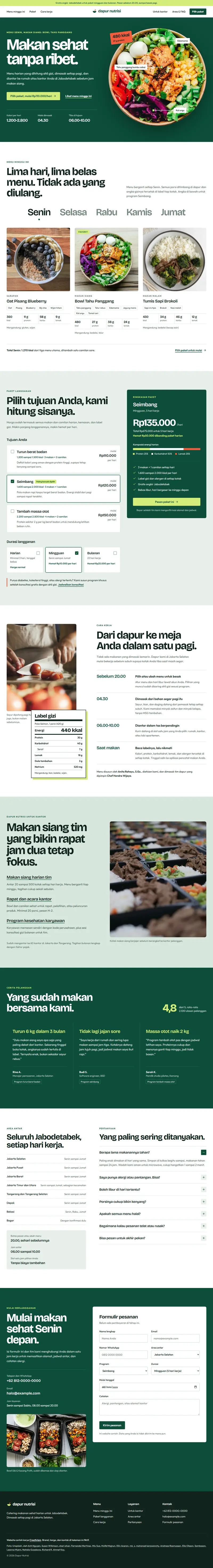 Landing page Dapur Nutrisi, katering makanan sehat, satu halaman penuh dari atas sampai bawah