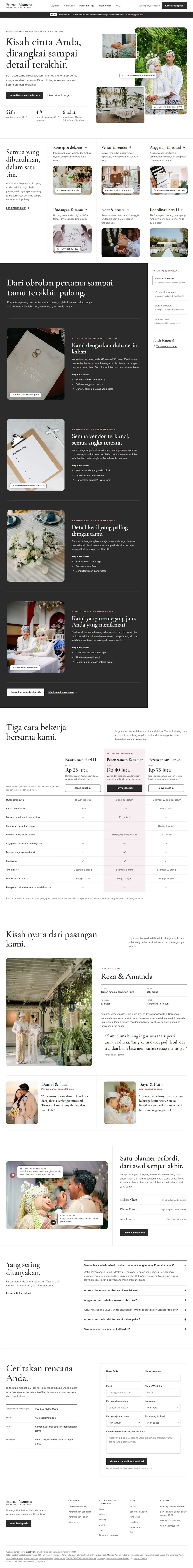 Landing page Eternal Moment, wedding organizer, satu halaman penuh dari atas sampai bawah