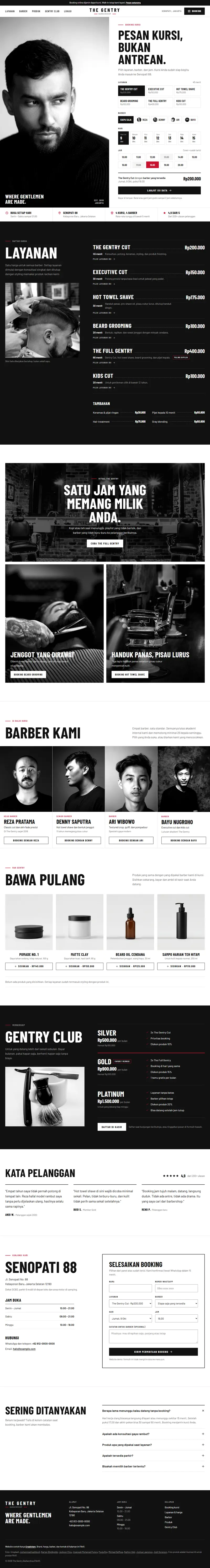 Landing page The Gentry, barbershop, satu halaman penuh dari atas sampai bawah
