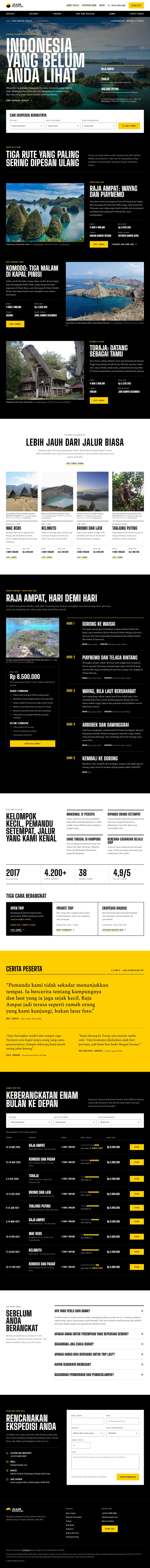 Landing page Jelajah Nusantara, tur & perjalanan, satu halaman penuh dari atas sampai bawah