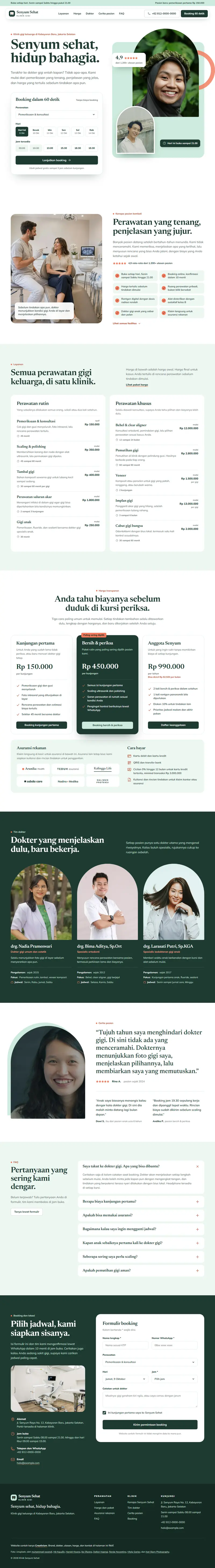 Landing page Klinik Senyum Sehat, klinik gigi, satu halaman penuh dari atas sampai bawah