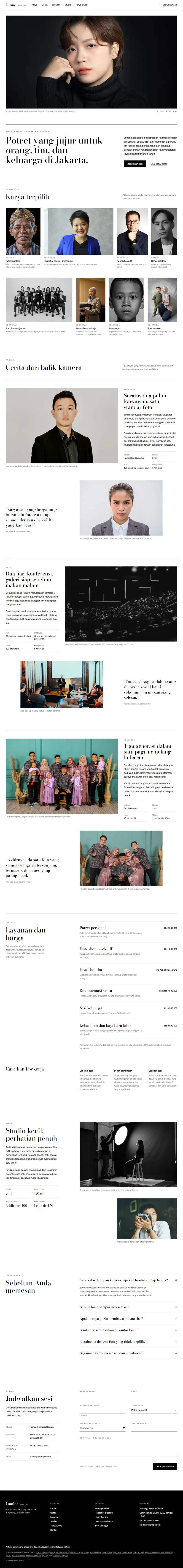 Landing page Lumina Studio, studio fotografi, satu halaman penuh dari atas sampai bawah