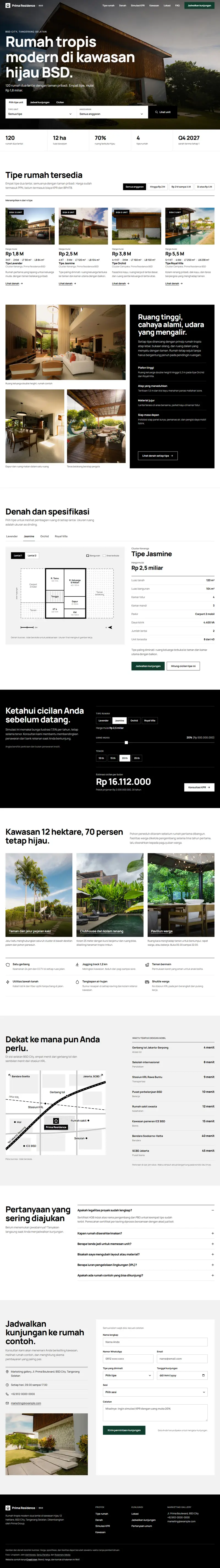 Landing page Prima Residence, developer perumahan, satu halaman penuh dari atas sampai bawah