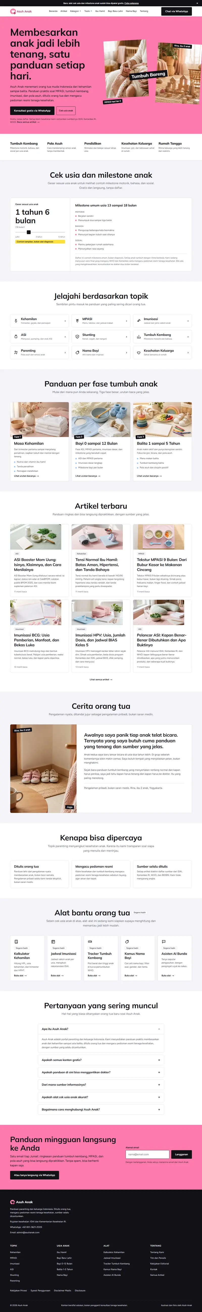 Halaman depan website Asuh Anak (asuhanak.com), portal parenting, satu halaman penuh