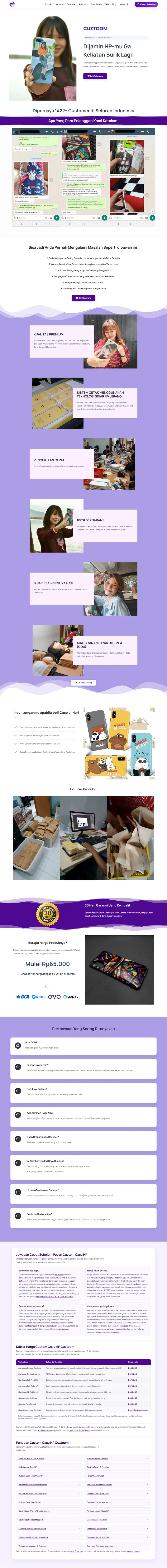 Halaman depan website Cuztoom (cuztoom.com), custom case hp, satu halaman penuh