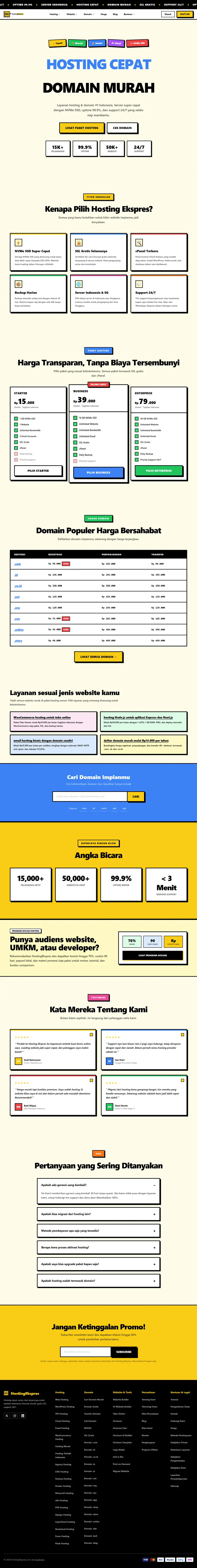Halaman depan website Hosting Ekspres (hostingekspres.com), hosting dan domain, satu halaman penuh