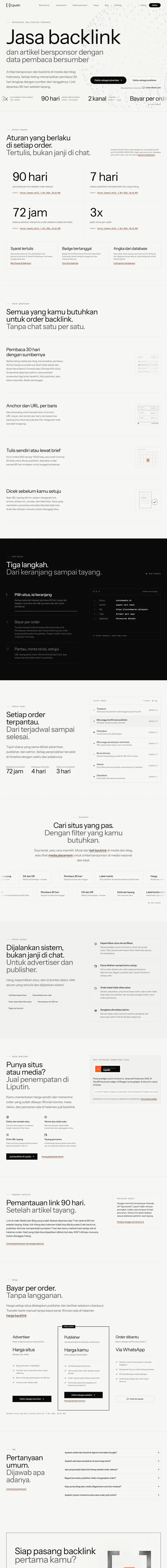 Halaman depan website Liputin (liputin.com), marketplace backlink, satu halaman penuh