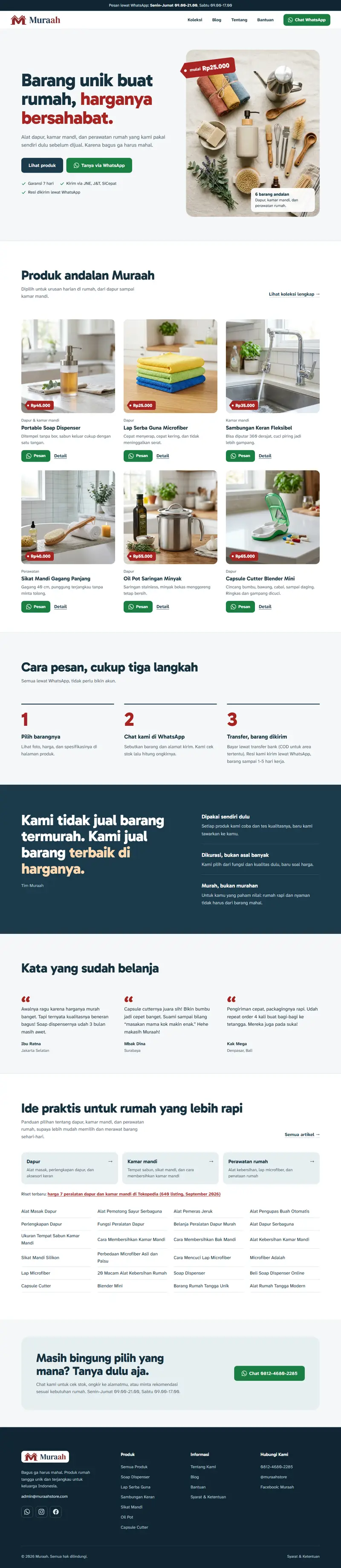 Halaman depan website Muraah (muraahstore.com), peralatan rumah tangga, satu halaman penuh