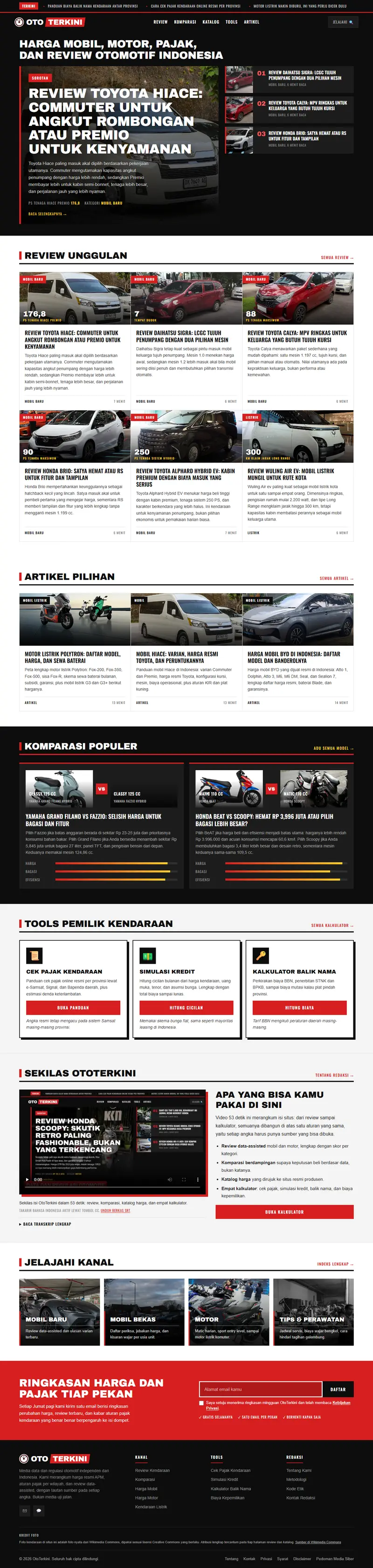 Halaman depan website Ototerkini (ototerkini.com), portal otomotif, satu halaman penuh