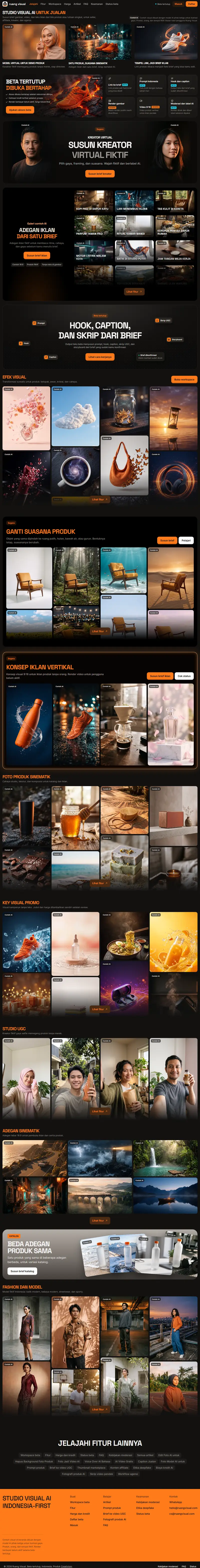 Halaman depan website Ruang Visual (ruangvisual.com), generator visual ai, satu halaman penuh