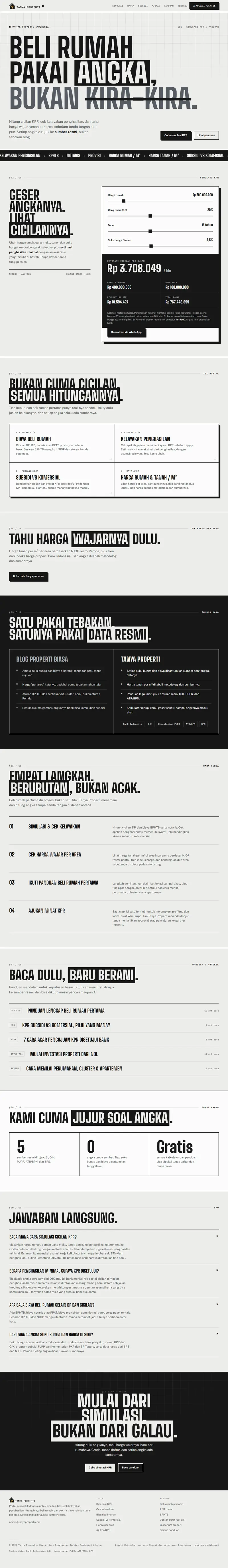 Halaman depan website Tanya Properti (tanyaproperti.com), simulasi kpr dan properti, satu halaman penuh