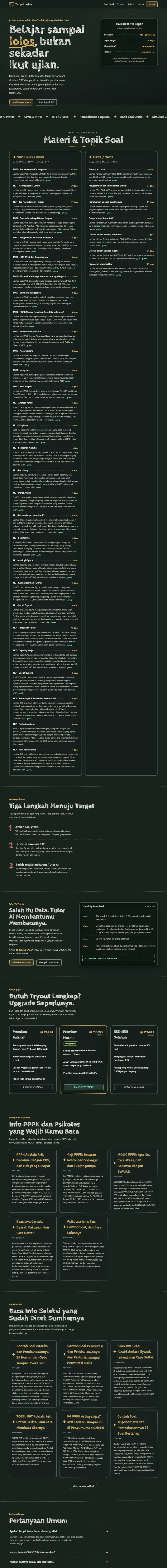 Halaman depan website Target Lulus (targetlulus.com), bank soal dan simulasi cat, satu halaman penuh