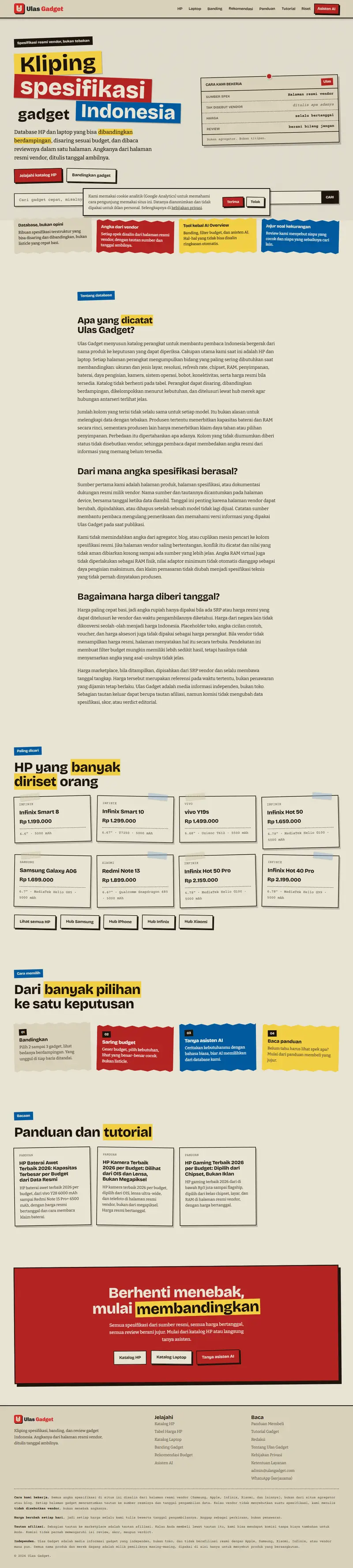 Halaman depan website Ulas Gadget (ulasgadget.com), review gadget, satu halaman penuh
