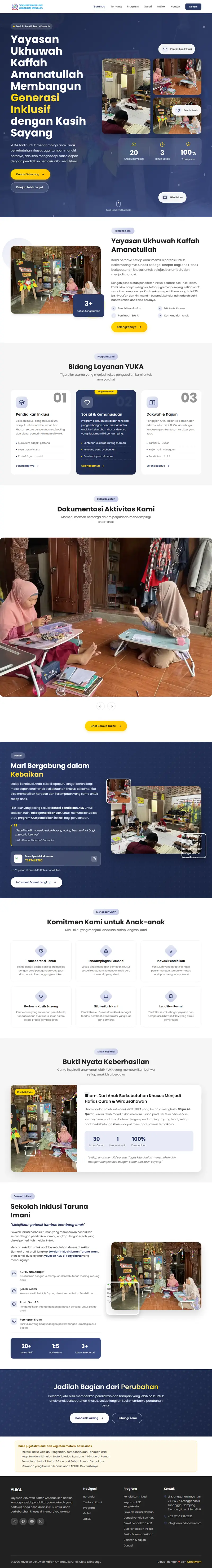 Halaman depan website Yuka (yukaindonesia.com), yayasan pendidikan inklusi, satu halaman penuh